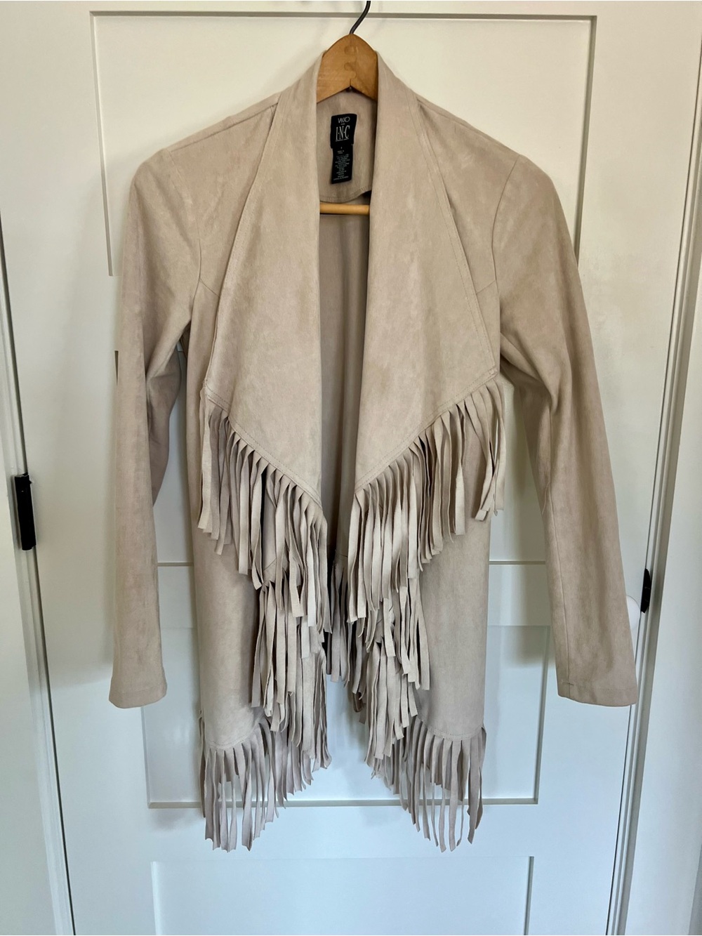 INC International Concepts Fringe Suede-Look Open Drape Jacket